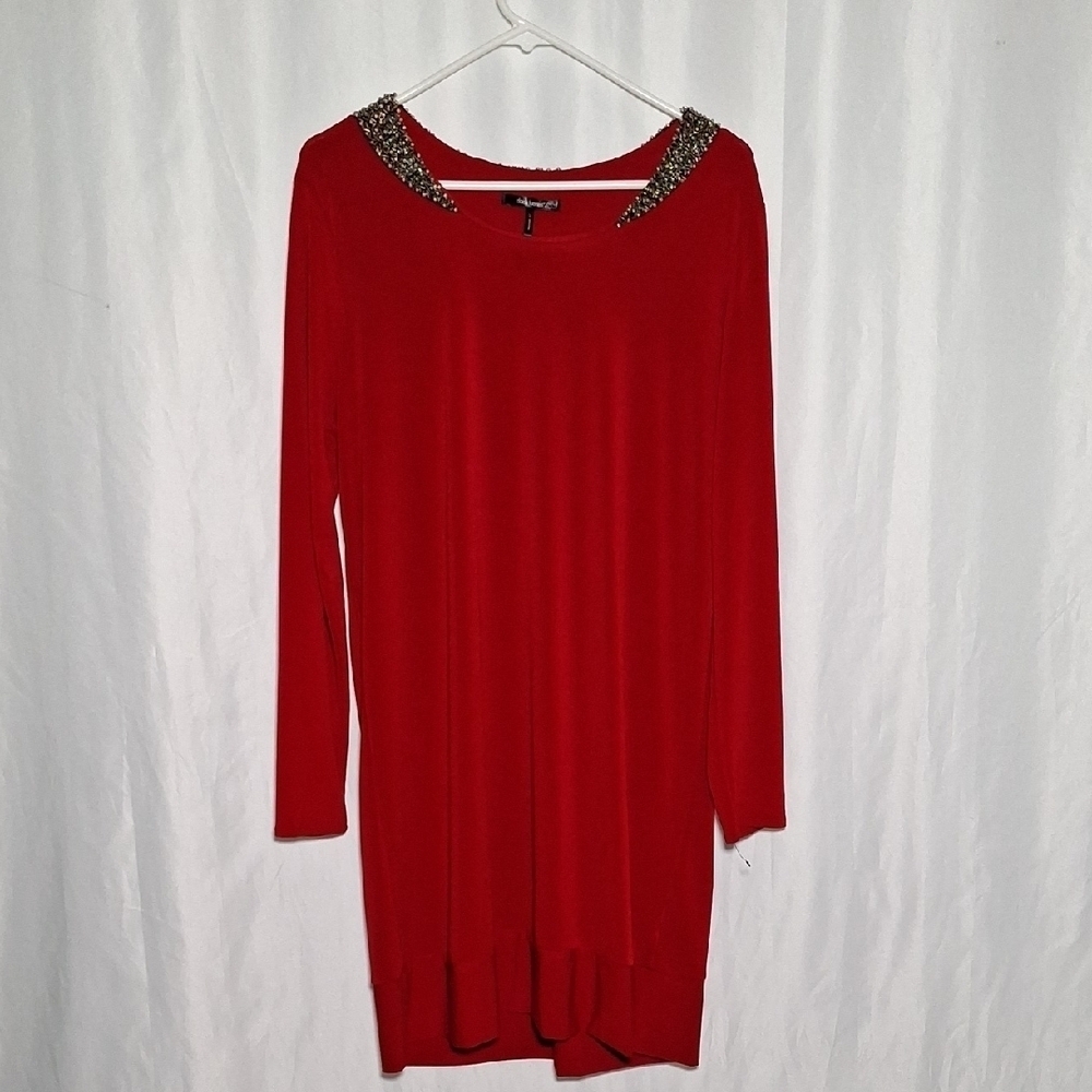 Daisy Fuentes Red Sequin Embellished Long Sleeve Dress